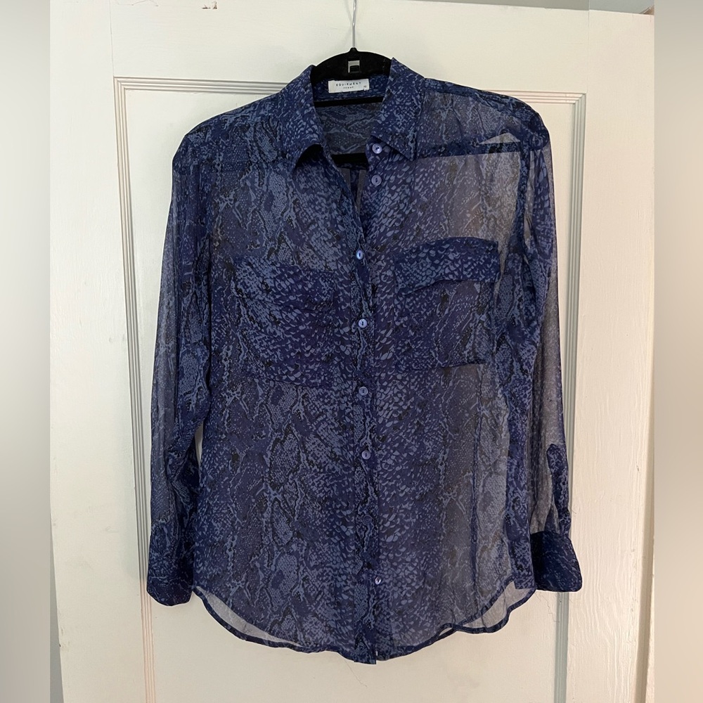 Equipment Sheer Blue Print Blouse